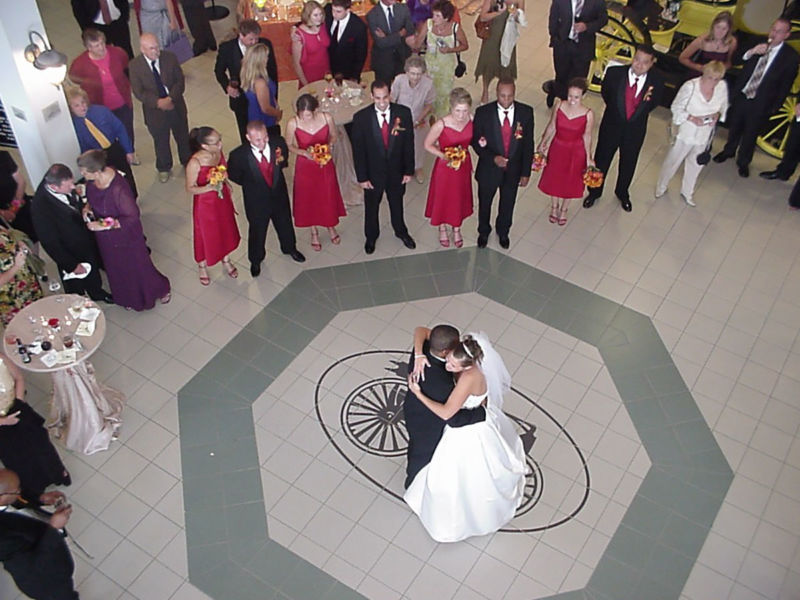 Bride and groom dancing in the main lobby rotunda